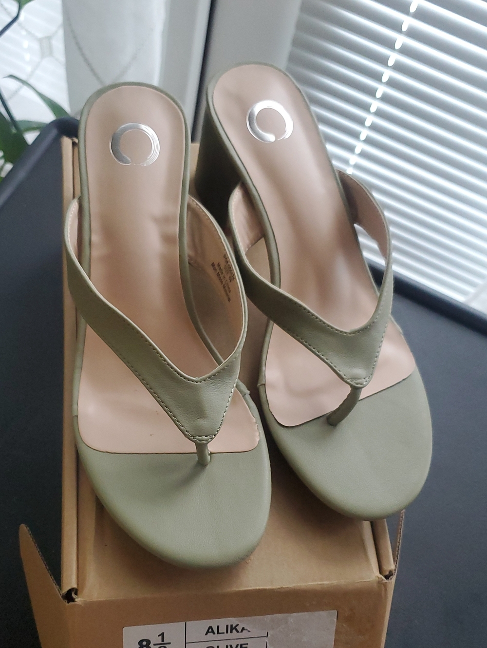 Journee Collection Sage Green Thong Mule Sandals